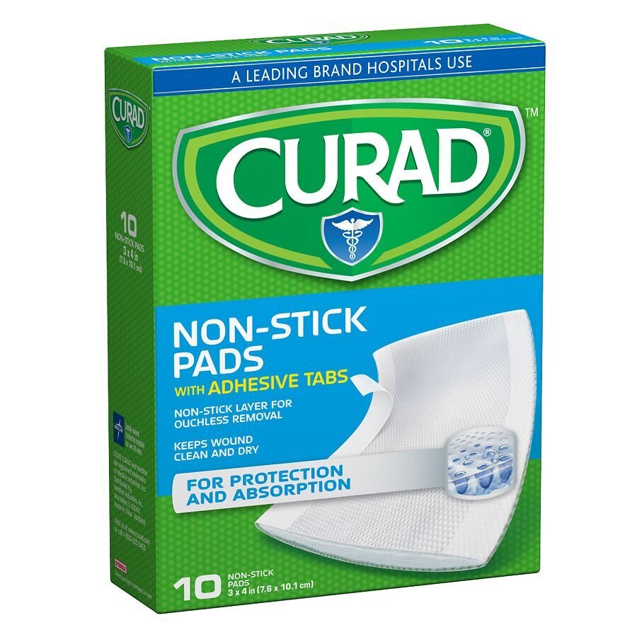 Curad Medium Non-Stick Pads with Adhesive Tabs 3x4 in 10 ct