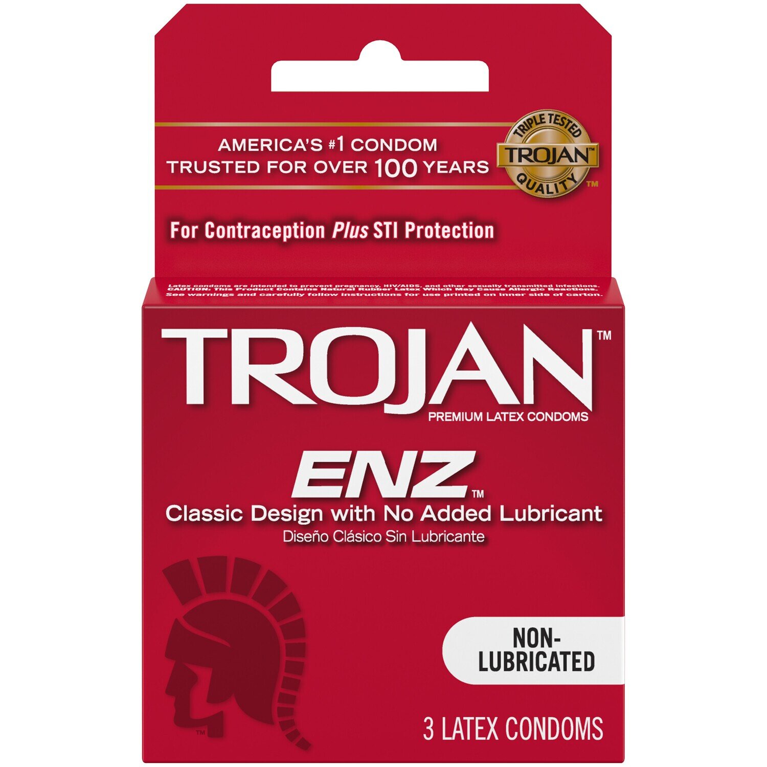 Trojan Enz Classic Reservoir End Without Lubricant Non-Lubricated Latex Condoms 3 ct