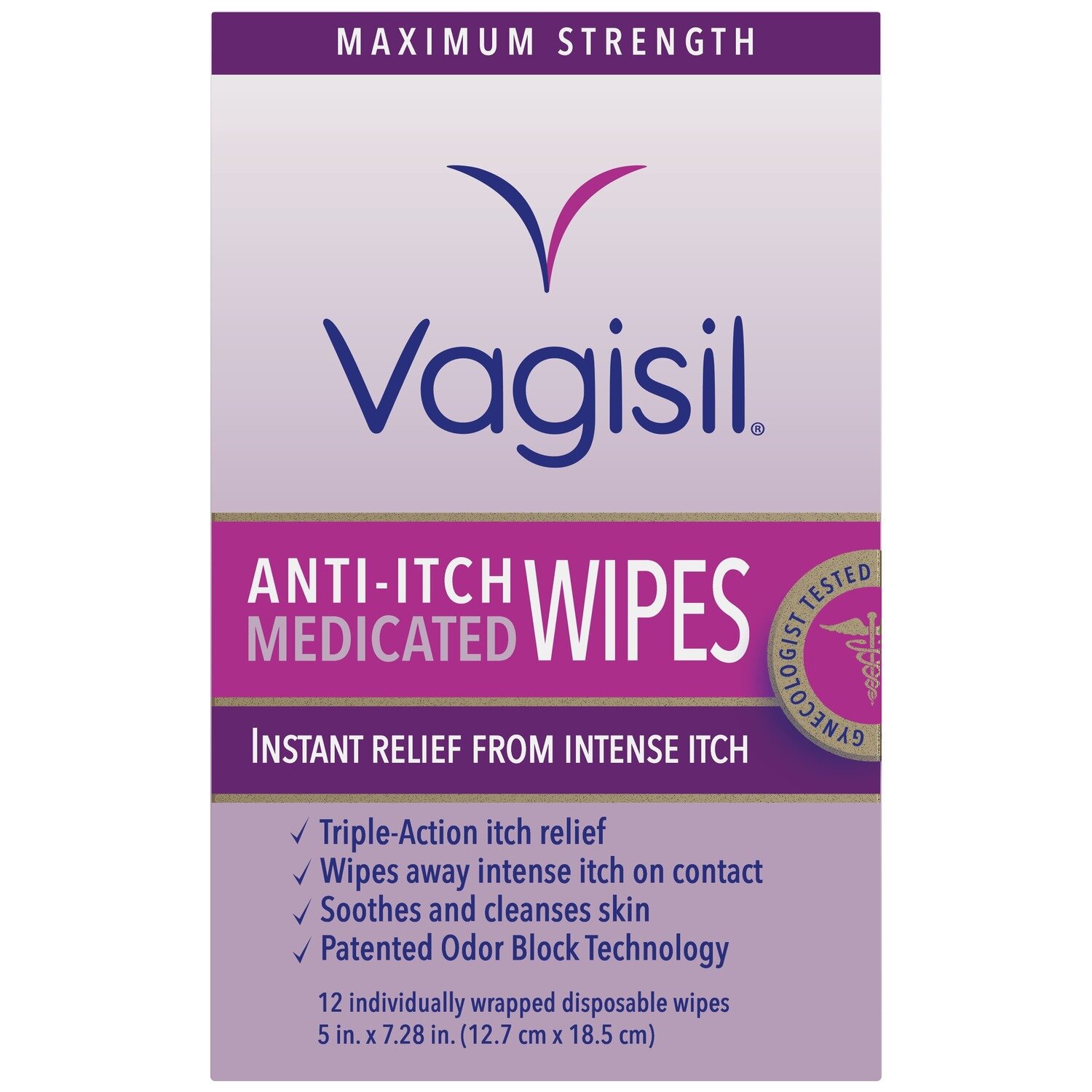 Vagisil Maximum Strength Medicated Anti-Itch Wipes Individually Wrapped Disposable Wipes 12 ct