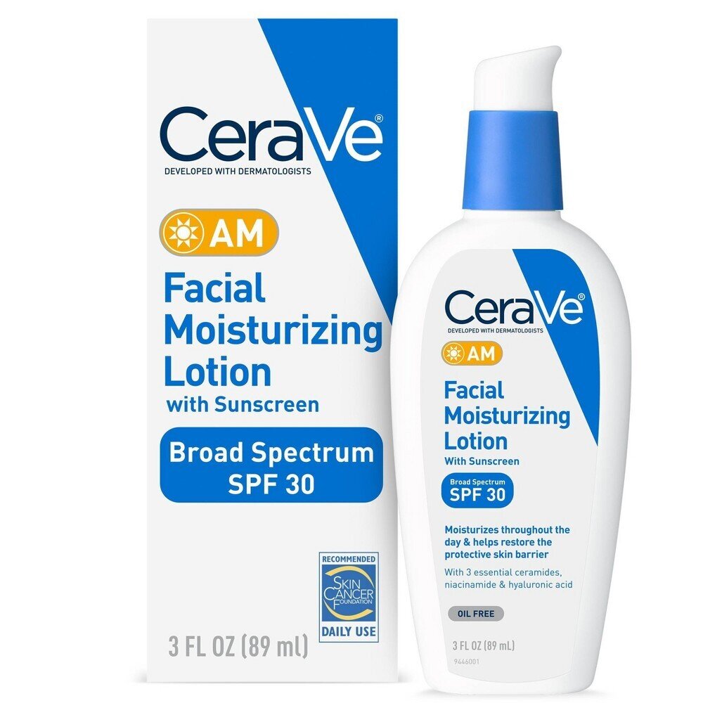 CeraVe AM Facial Moisturizing Lotion with Sunscreen SPF 30 Oil Free for Normal to Dry Skin 3 fl oz