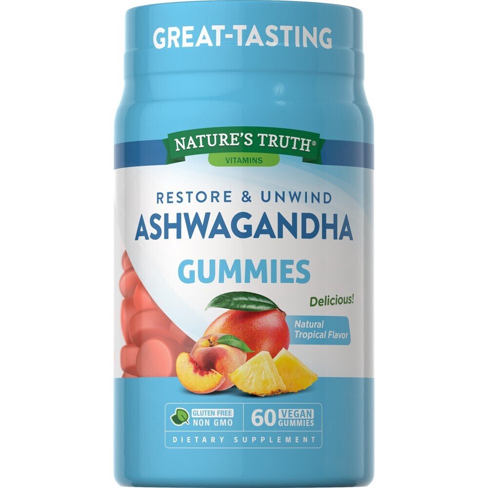 Restore And Unwind Ashwagandha Vegan Gummies - Natural Tropical Flavor 60ct