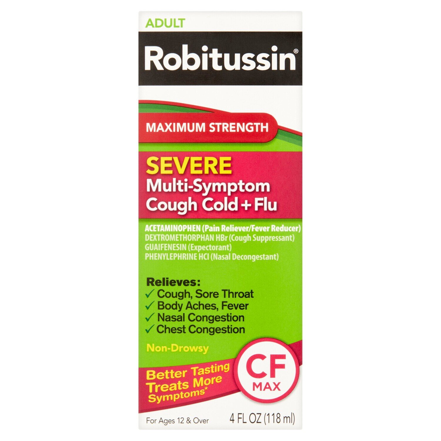 Robitussin Maximum Strength Severe Multi-Symptom Cough Cold + Flu Raspberry 4 fl oz