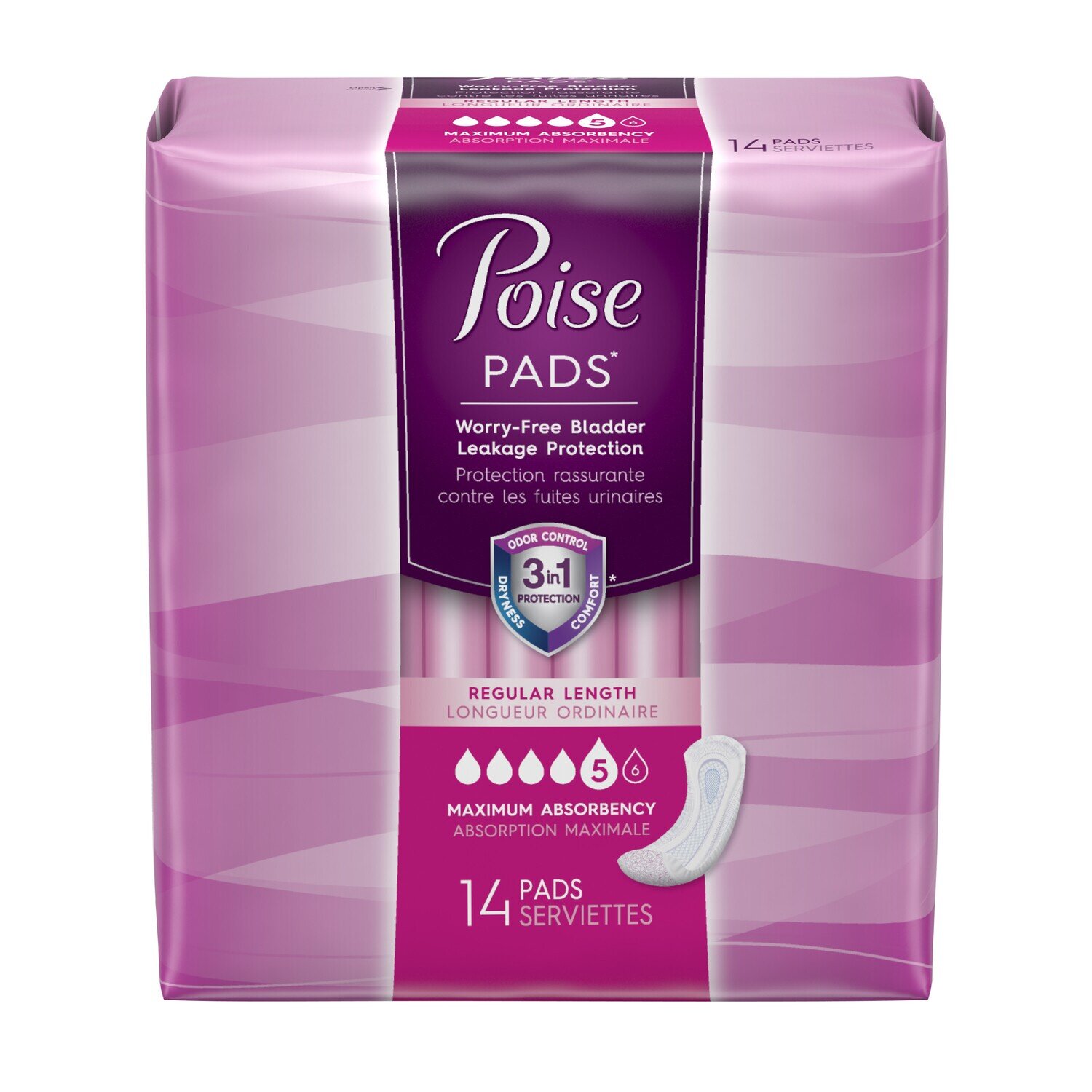 Poise Pads Regular Length Maximum #5 Pads 14 ct