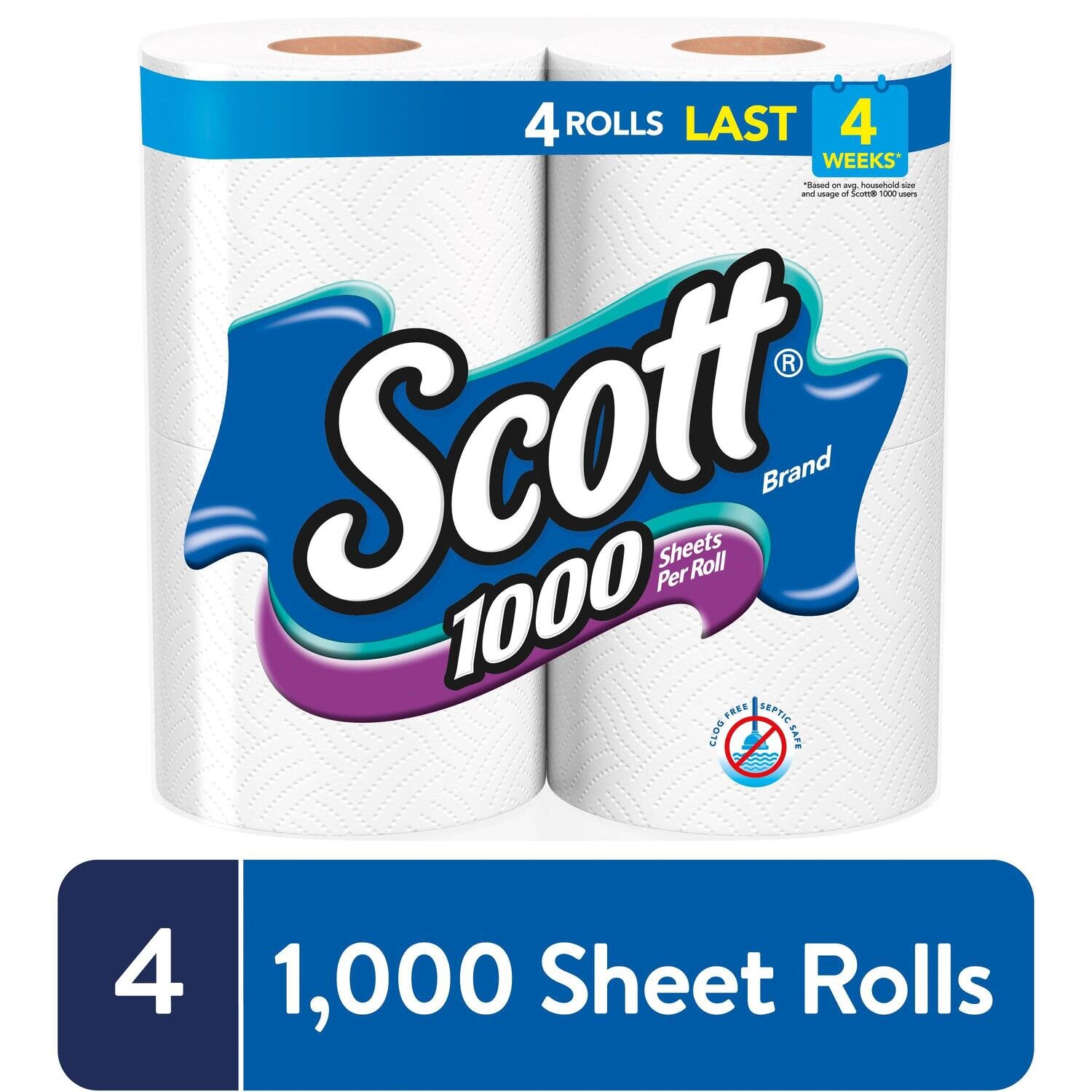 Scott Unscented Bathroom Tissue One-Ply 4 Rolls