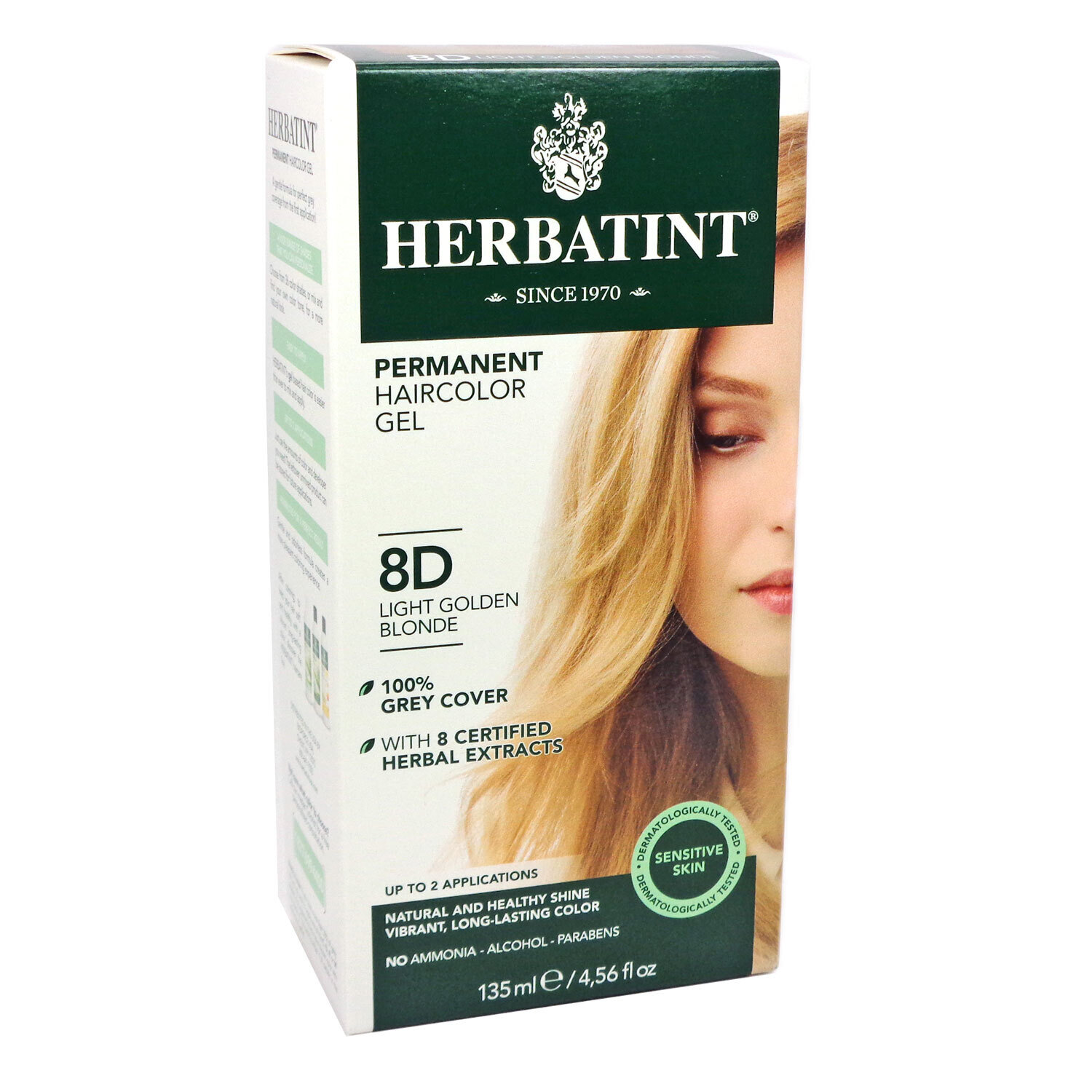 Herbatint Permanent Haircolor Gel 8D Light Golden Blonde for Sensitive Skin