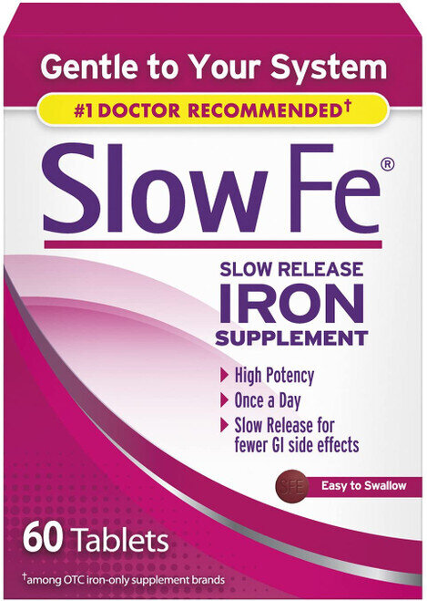 Slow Fe Iron Supplement Easy To Swallow Slow Release Tablets 60ct