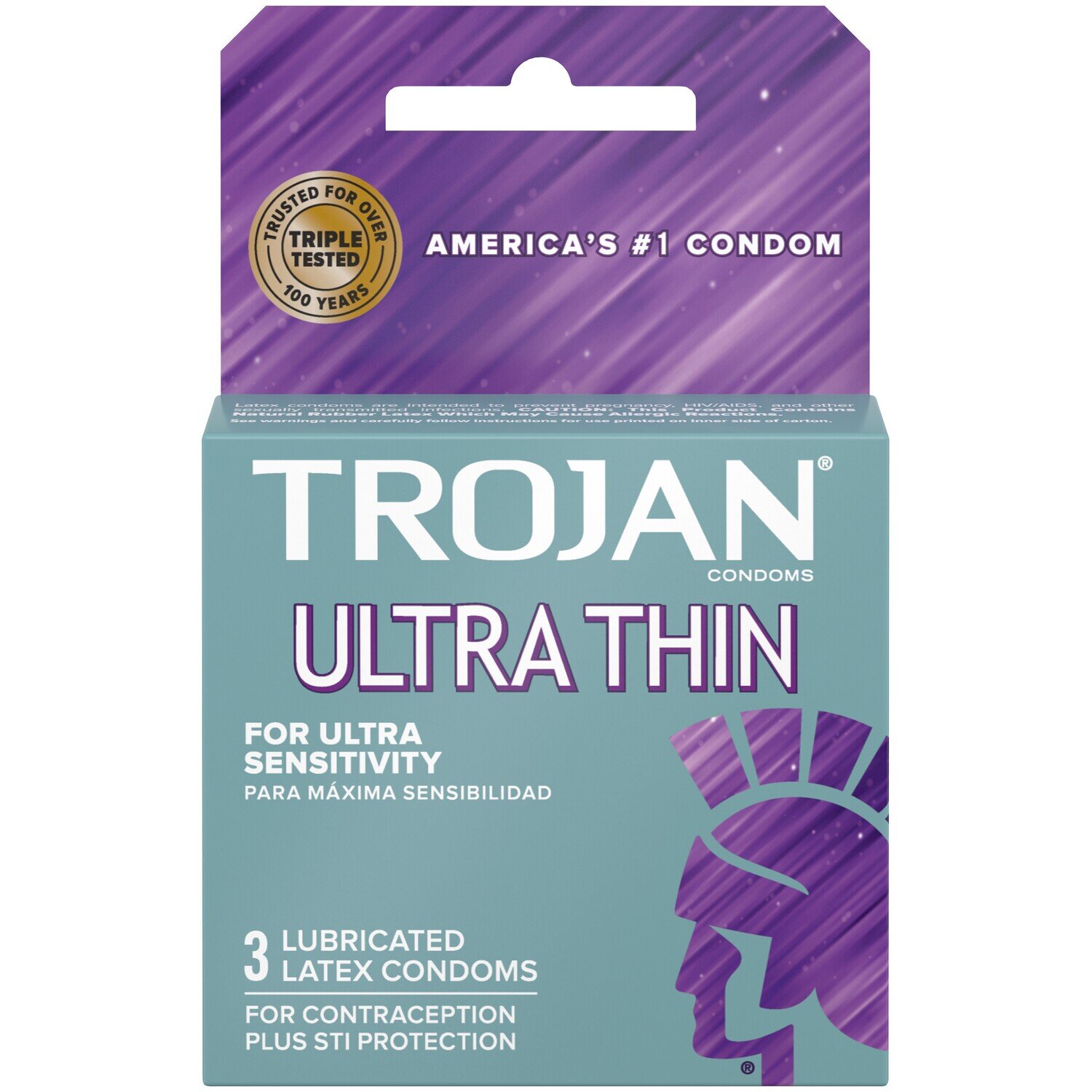 Trojan Ultra Thin for Ultra Sensitivity Lubricated Latex Condoms 3 ct