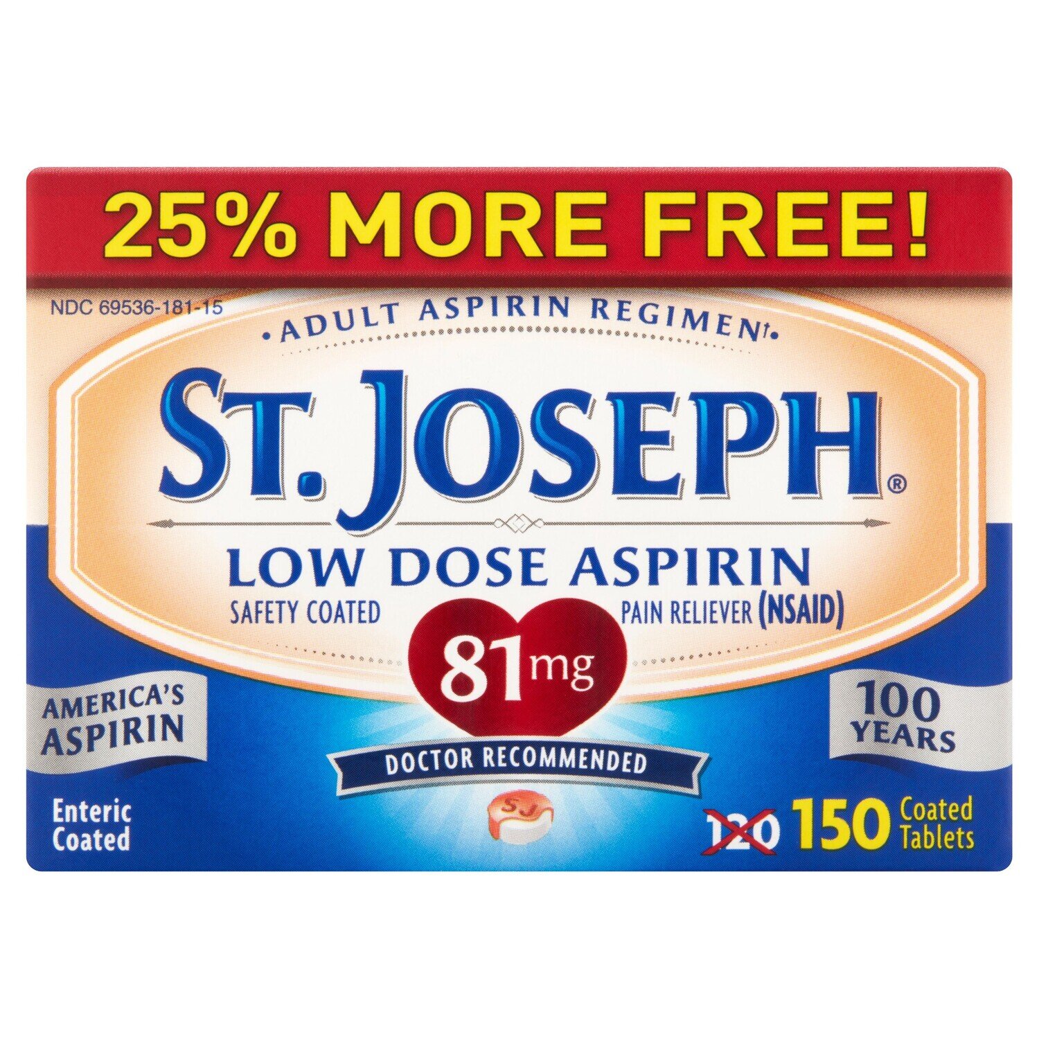 St. Joseph Low Dose Aspirin 81 mg Enteric Coated Tablets 120 ct