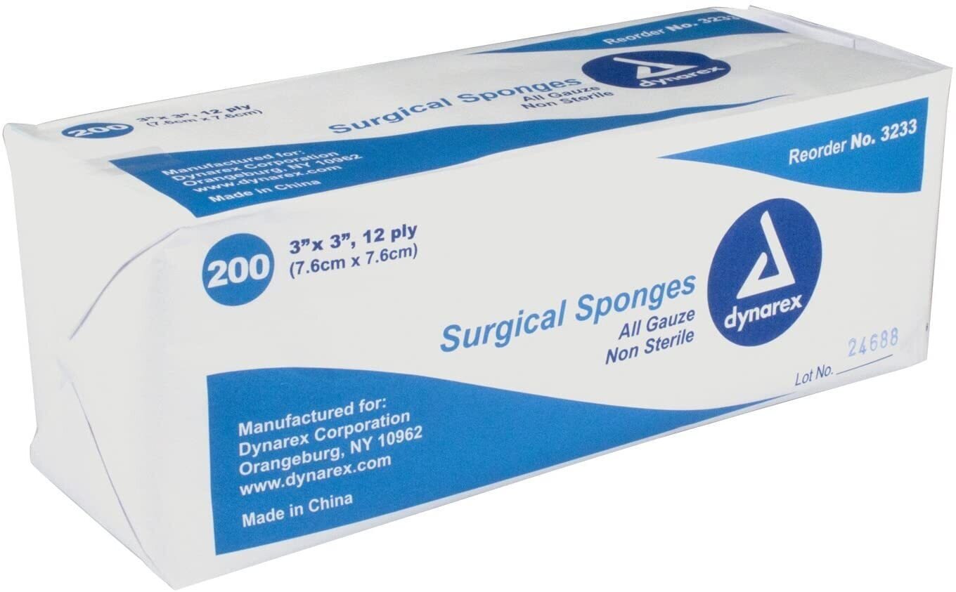 Surgical Sponges All Gauze 3” x 3”, 12-ply 200 ct