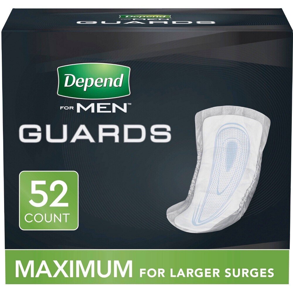 Depend for Men Guards Maximum for Larger Surges Protection 52 ct