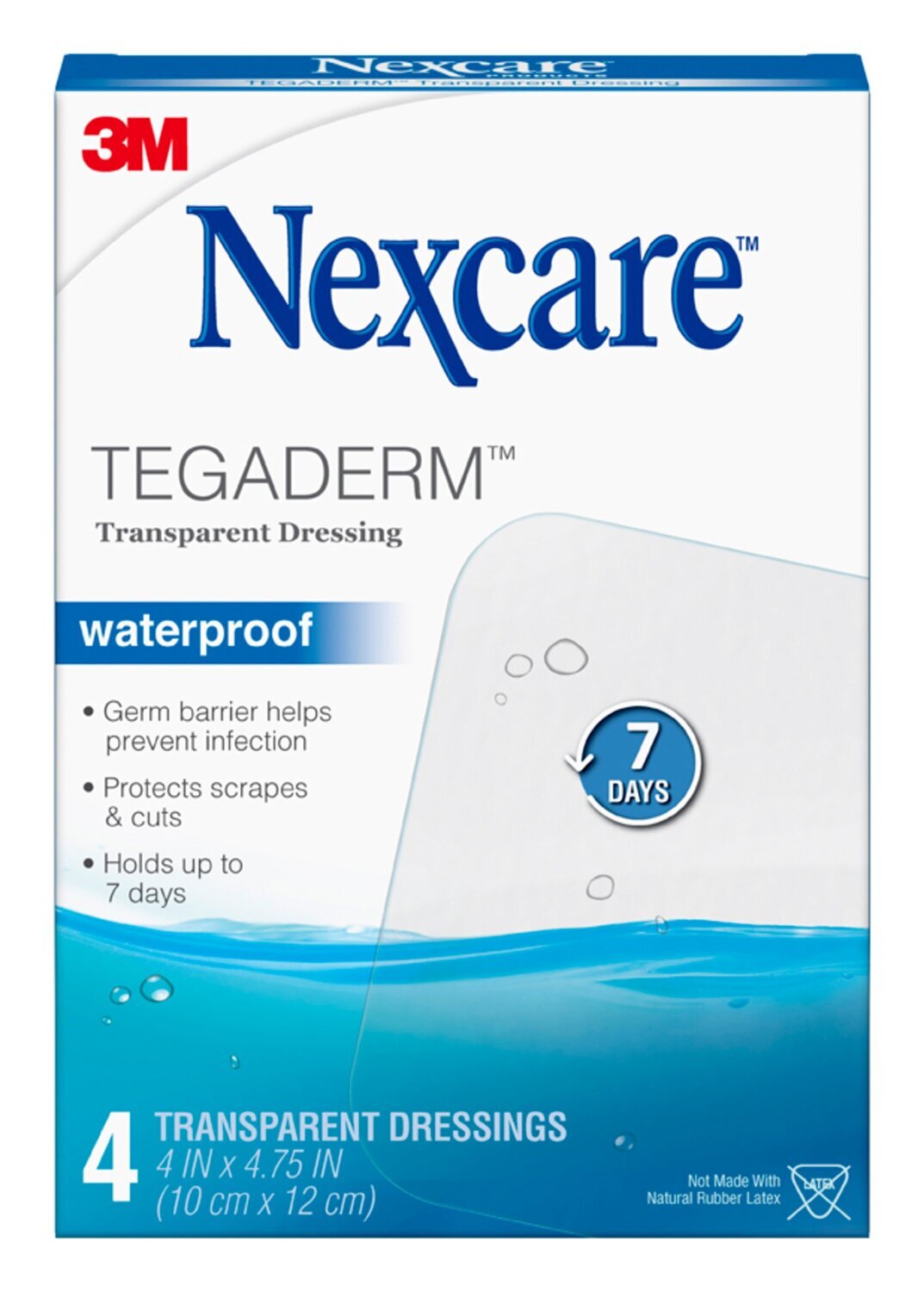 Nexcare Tegaderm Transparent Dressing Waterproof 4in x 4.75 in 4 ct