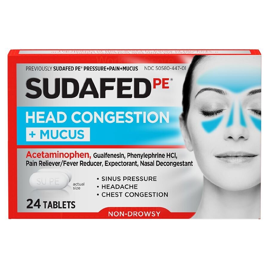 Sudafed PE Head Congestion and Mucus Non-Drowsy Tablets 24 ct