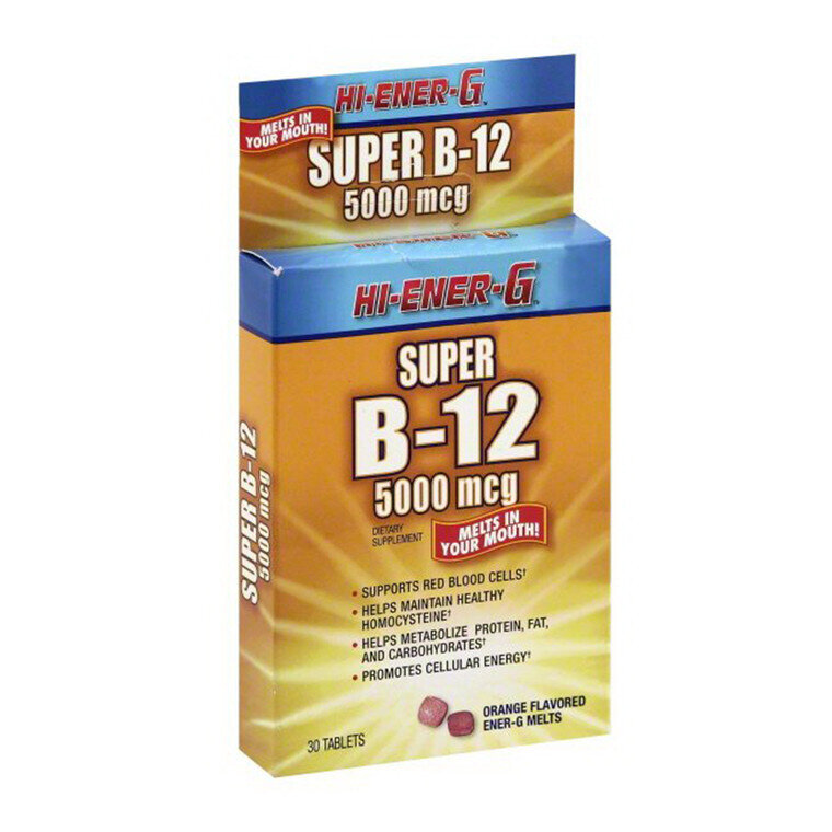 Hi-Ener-G Super B-12 Dietary Supplement Tablet Melts - Orange Flavored - Buy 1 Get 1 Free 2 Pack 30ct
