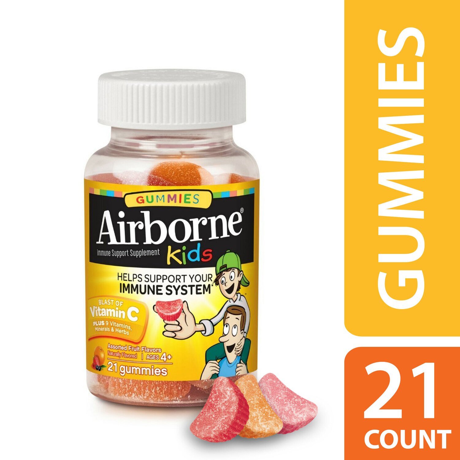Airborne Kids Immune Support Supplement Assorted Fruit Flavor Gummies 21 ct