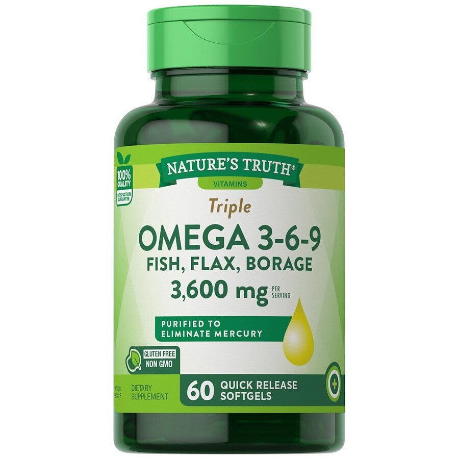 Omega 3-6-9 Fish, Flax, Borage 3,600mg Quick Release Softgels 60ct