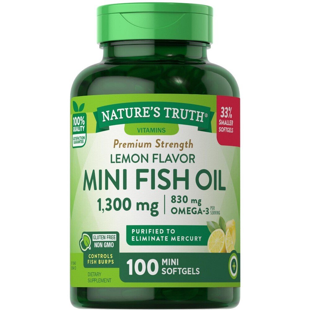 Mini Fish Oils 1,300mg Plus Omega-3 830mg Premium Strength Softgels - Lemon Flavor 100ct