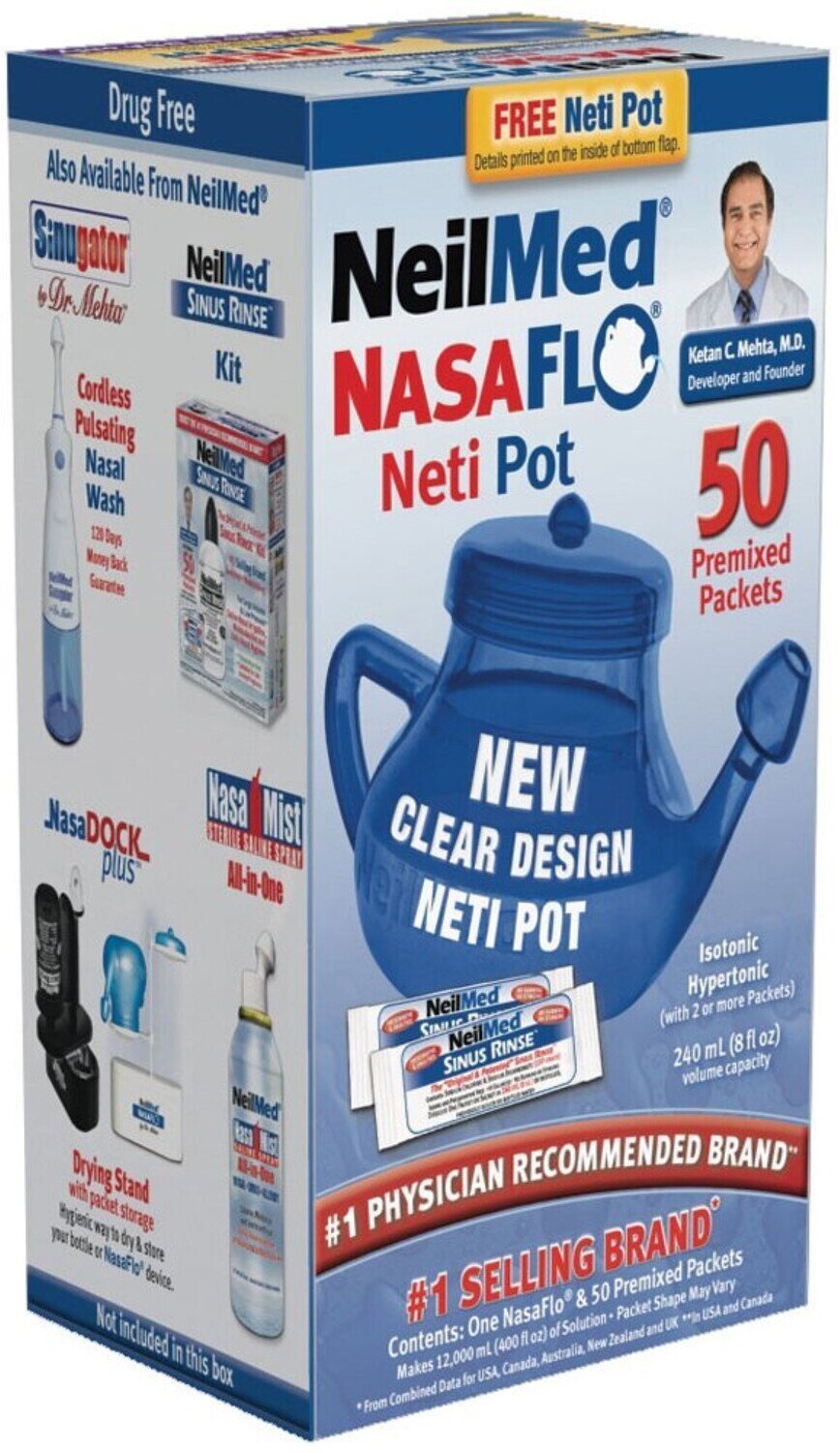NeilMed NasaFlo Neti Pot with 50 Premixed Packets