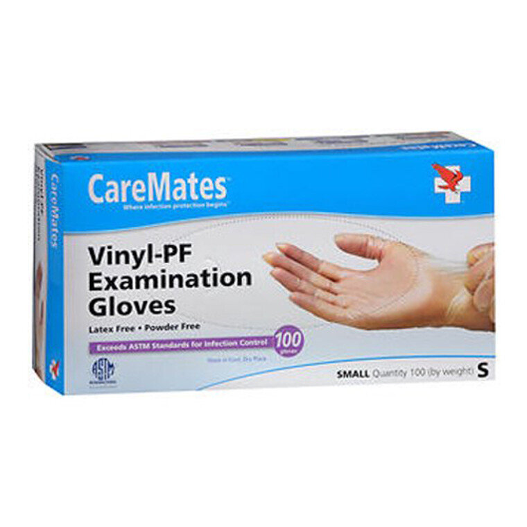 CareMates Vinyl Examination Gloves Latex Free and Powder Free Small 100 ct