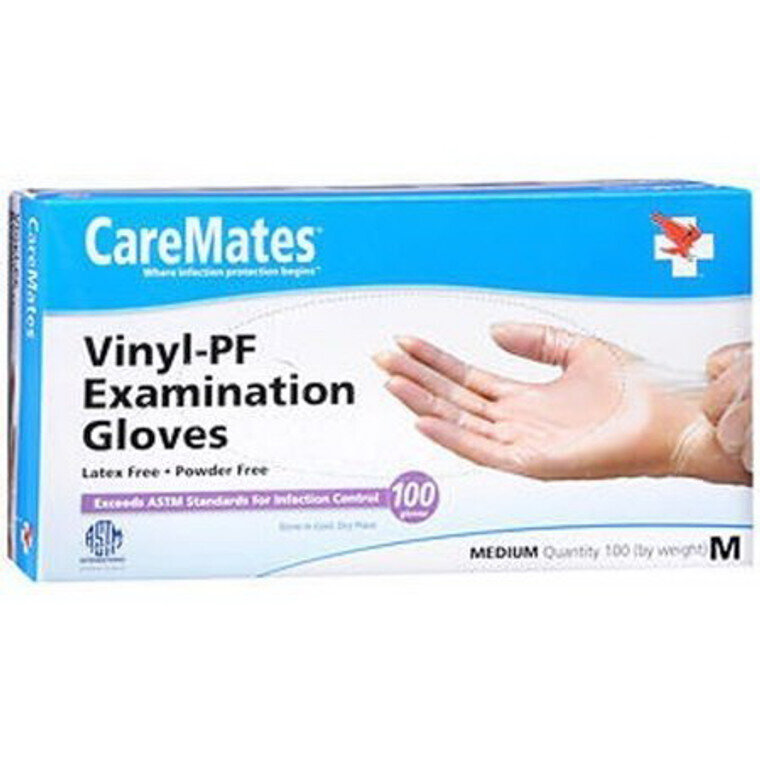 CareMates Vinyl Examination Gloves Latex Free and Powder Free Medium 100 ct