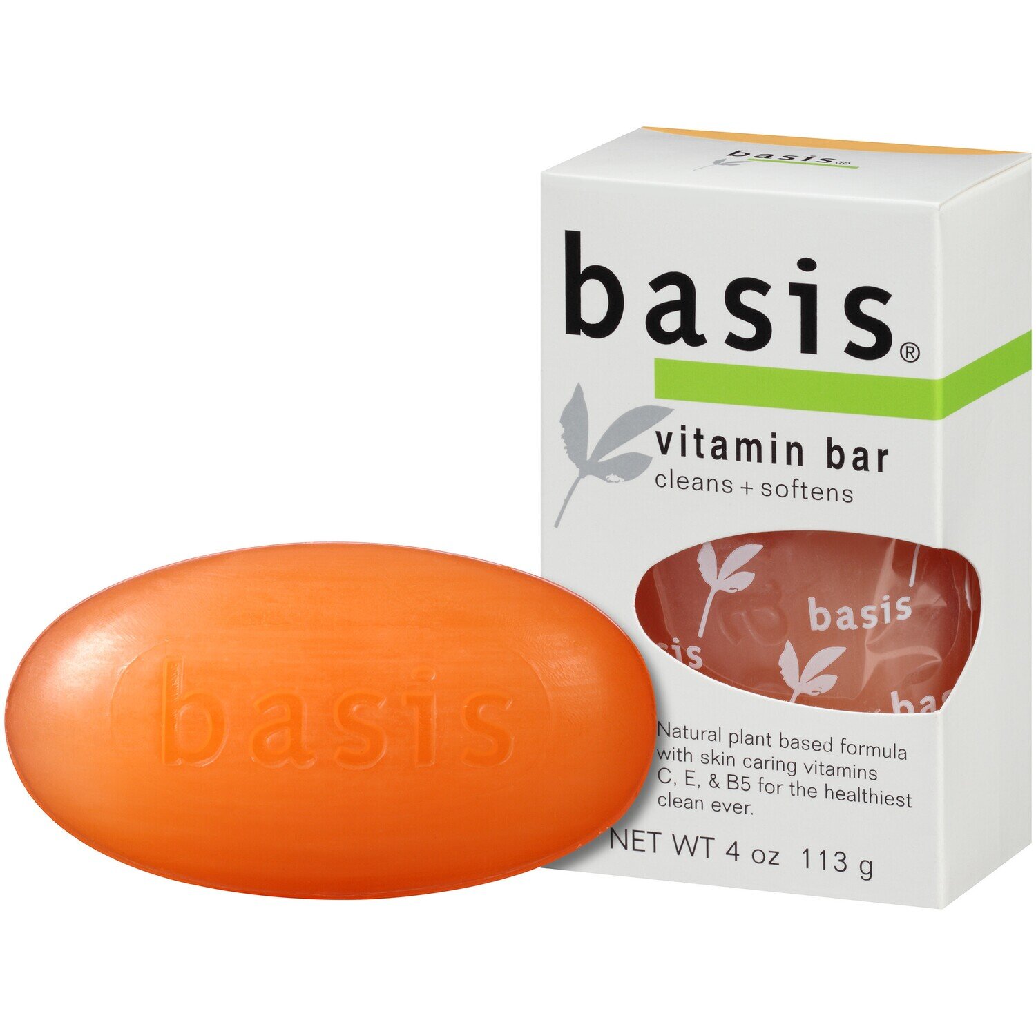 Basis Vitamin Bar Soap With Natural Plant Based Extracts And Vitamins C, E, And B5 4oz