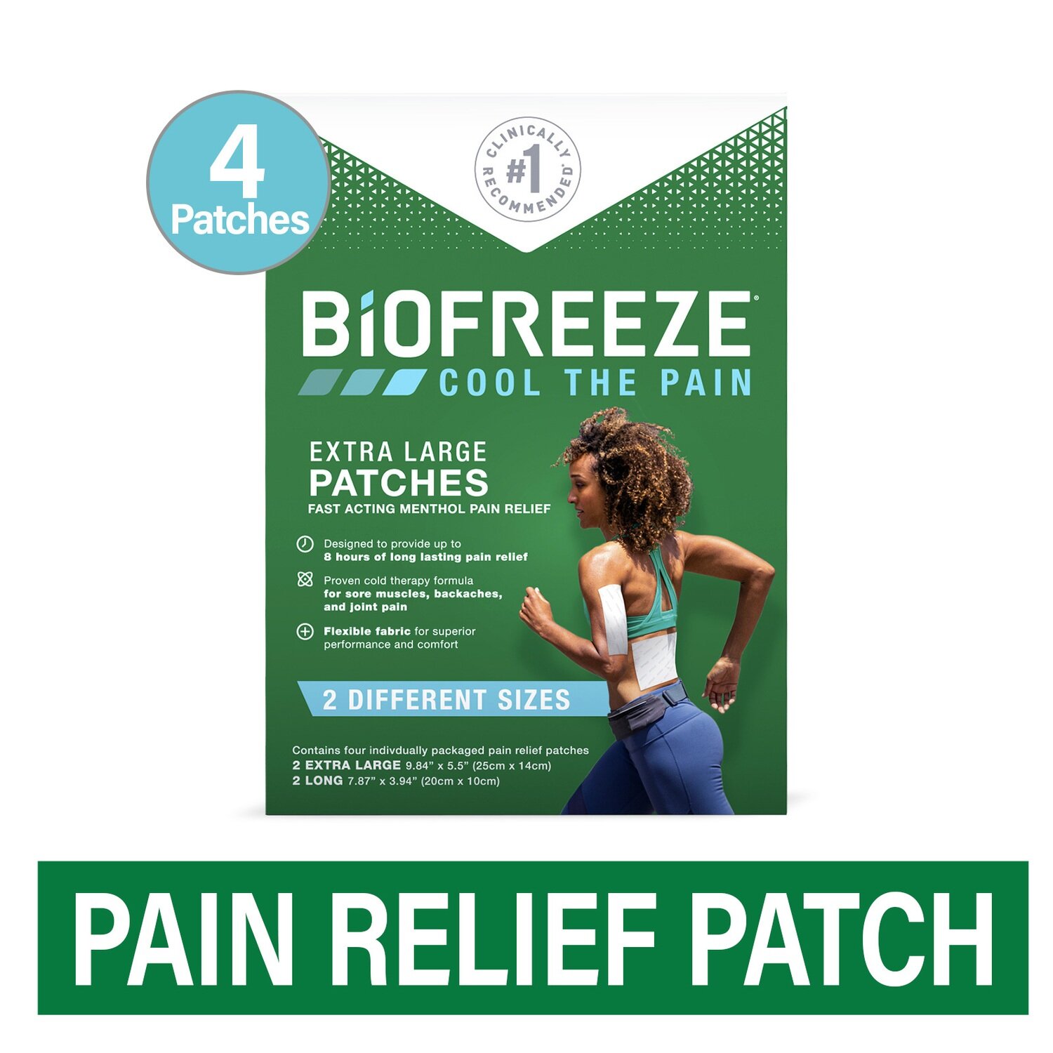 Biofreeze Menthol Pain Relief Extra Large and Long Patches 4 pack
