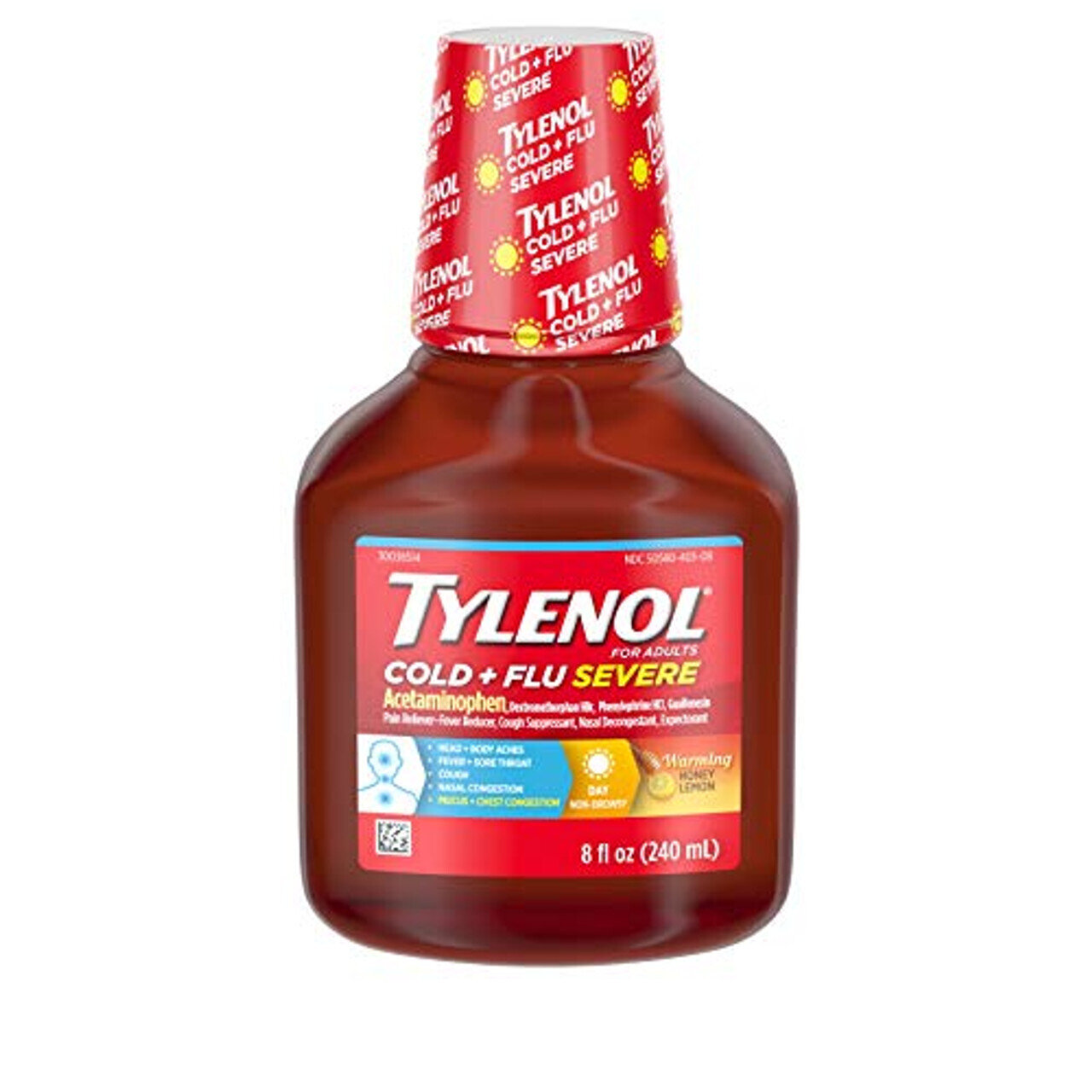 Tylenol Day Non-Drowsy Cold and Flu Severe Warming Honey Lemon Flavor 8 fl oz