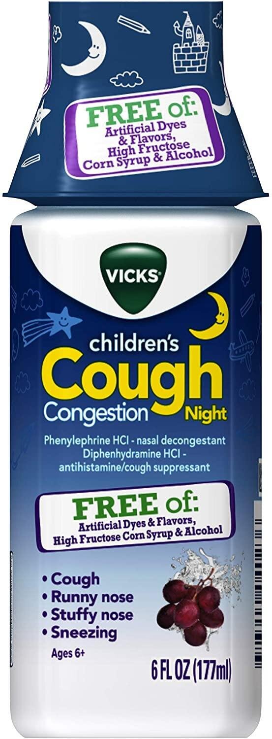 Vicks Children Cough Congestion Night Grape Flavored Liquid 6 fl oz