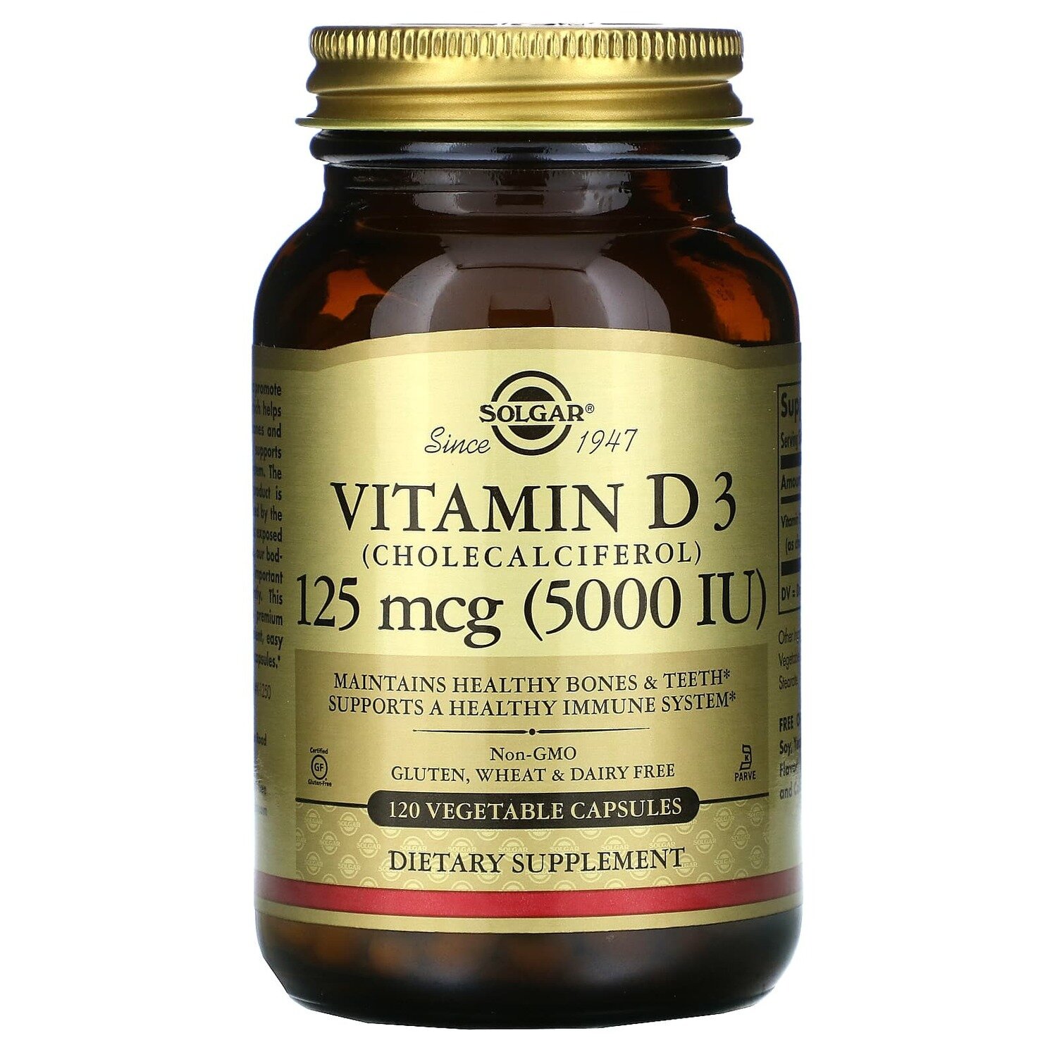 Solgar Vitamin D3 5000IU Non-GMO Gluten, Wheat, & Dairy Free Softgels 120ct