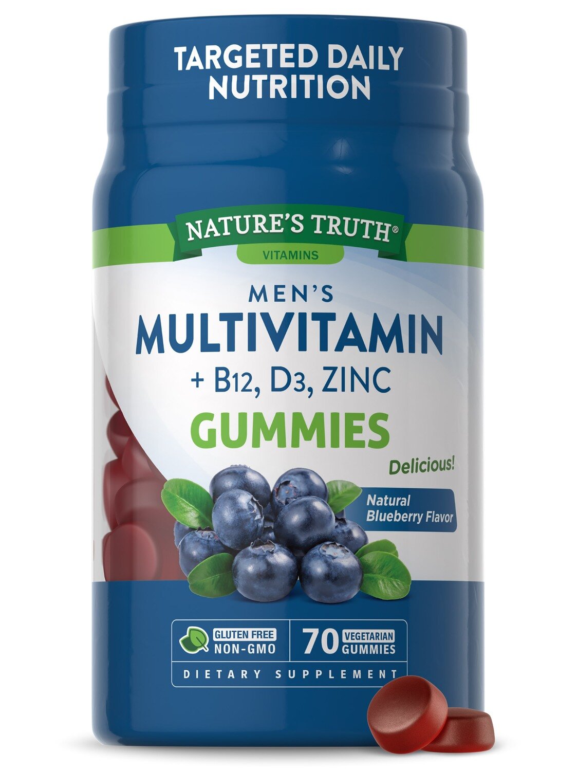 Men's Multivitamin + B-12, D3, Zinc Vegetarian Gummies - Natural Blueberry Flavor 70ct