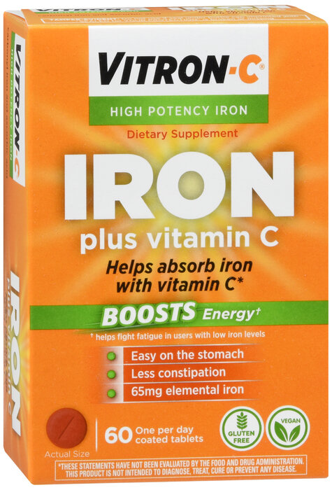 Vitron-C Iron 65mg Plus Vitamin C Coated Tablets 60ct