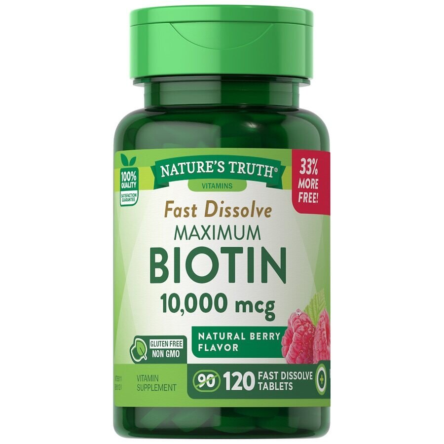 Nature's Truth Fast Dissolve Maximum Biotin 10,000mcg Tablets - Natural Berry Flavor 120ct