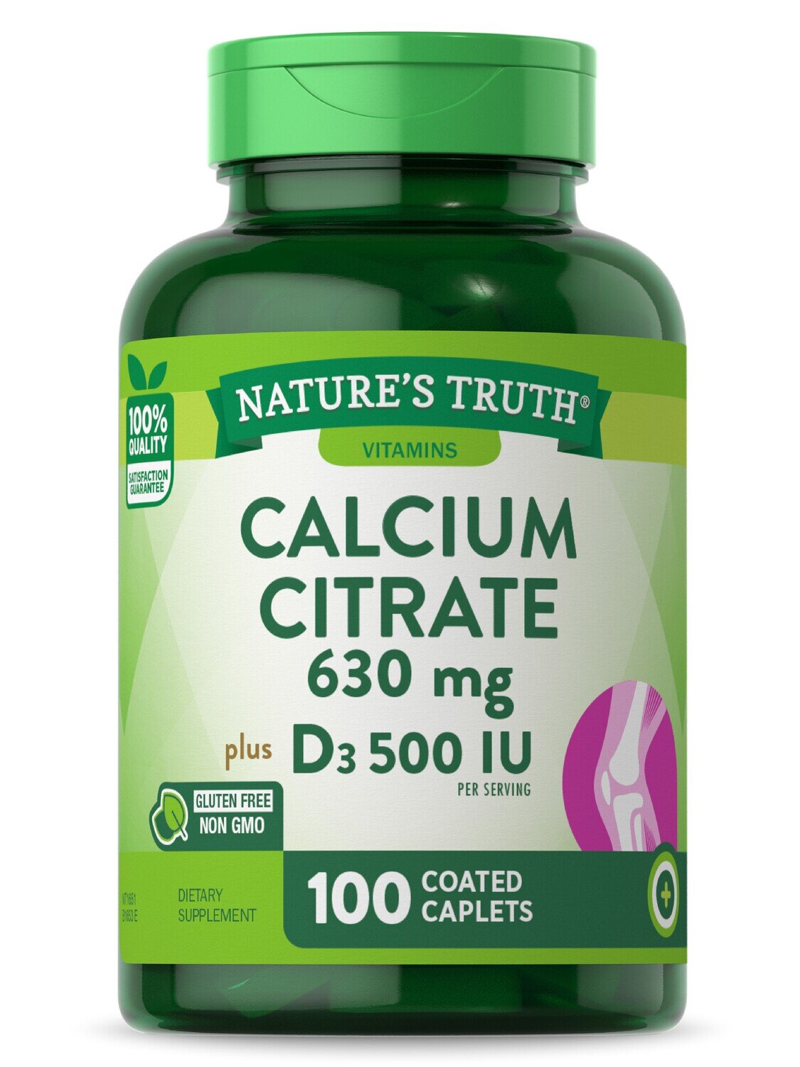 Nature's Truth Calcium Citrate 630mg Plus D3 500IU Coated Caplets 100ct