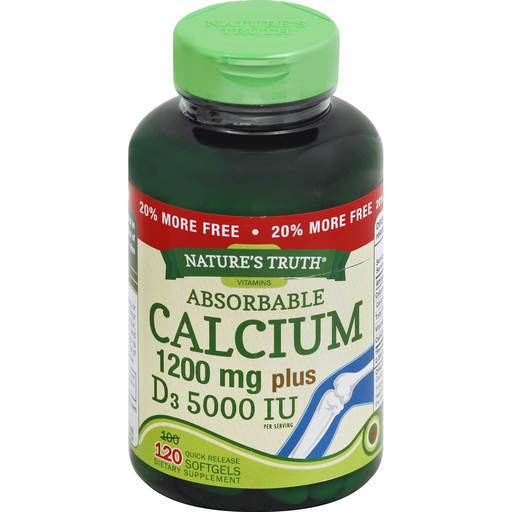 Nature's Truth Absorbable Calcium 1,200mg Plus D3 5,000IU Quick Release Softgels 120ct
