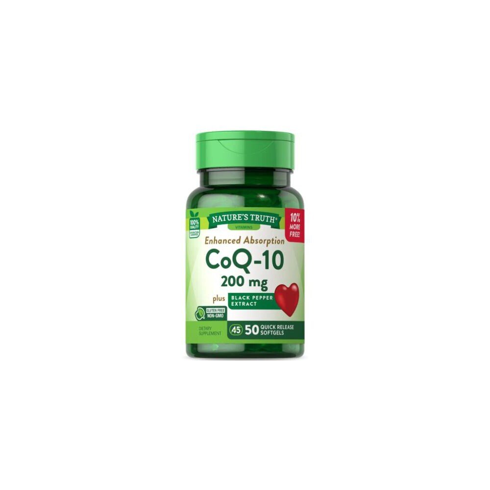 Nature's Truth Enhanced Absorption CoQ-10 200mg Plus Black Pepper Extract Quick Release Softgels 50ct