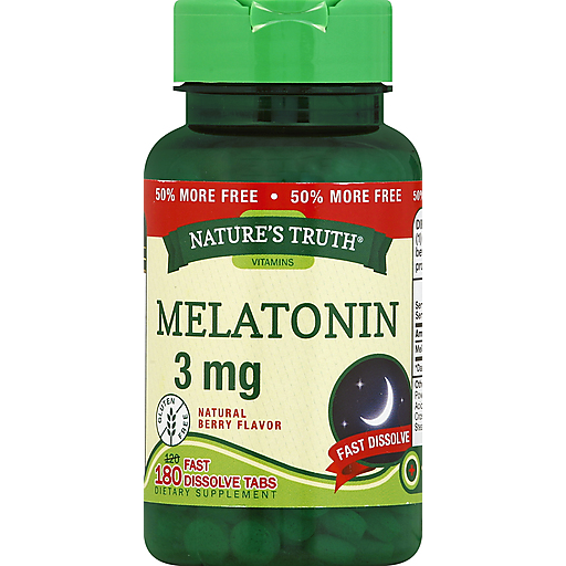 Melatonin Fast Dissolve 3mg Drug Free Tablets - Natural Berry Flavor 180ct