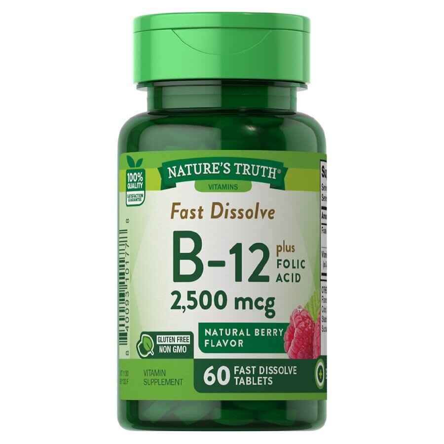 Nature's Truth Vitamin B-12 2500mcg Plus Folic Acid Fast Dissolve Tablets - Natural Berry Flavor 60ct