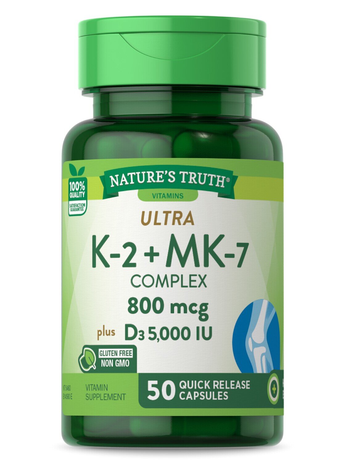 K-2 + MK-7 Complex 800mcg Plus D3 5,000 IU Quick Release Capsules 50ct