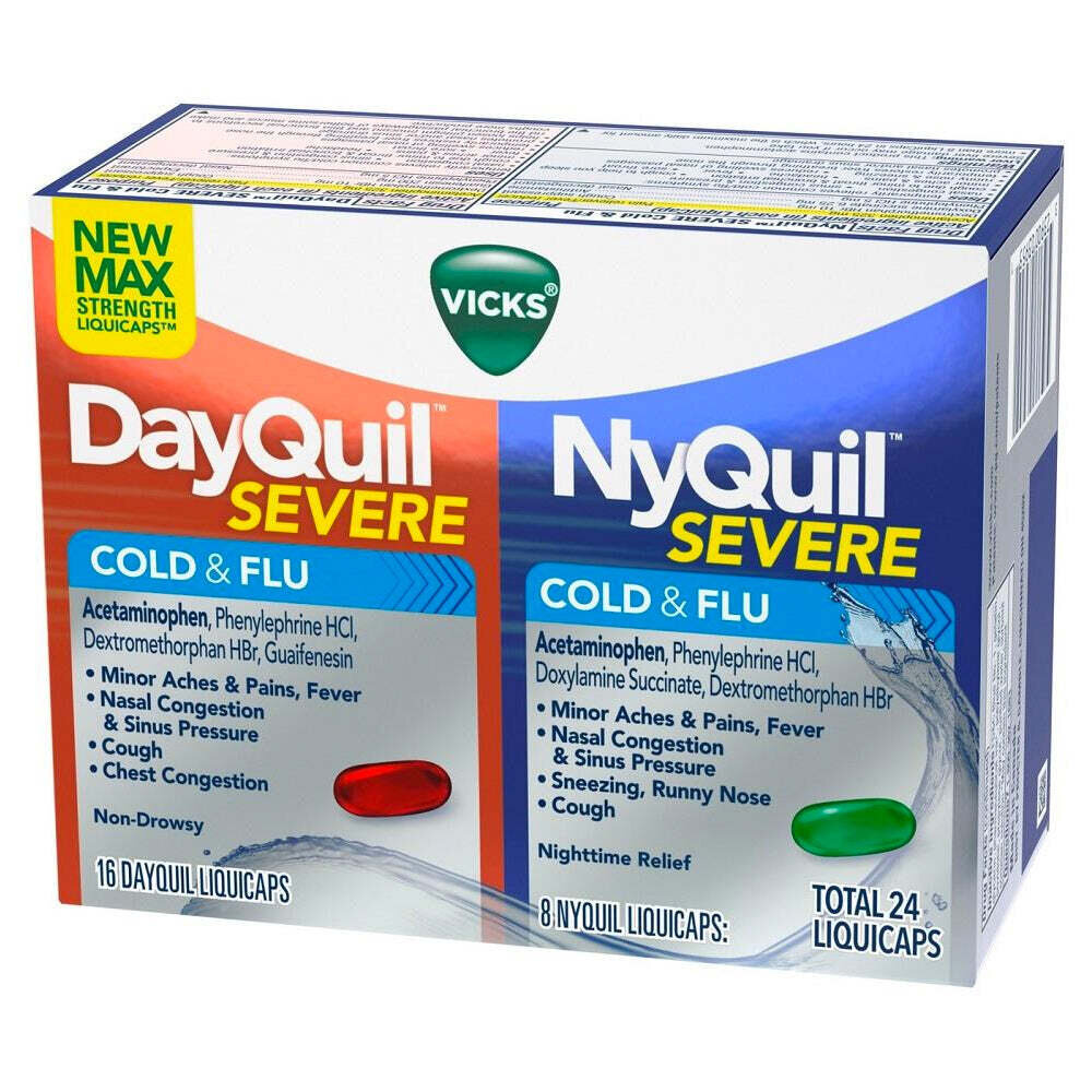 DayQuil and Nyquil Severe Cold and Flu Liquicaps 16 DayQuil Capsules and 8  NyQuil Capsules