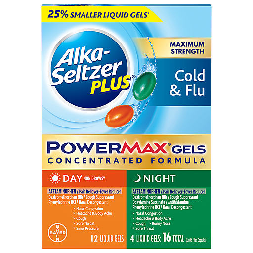 Alka-Seltzer Plus Maximum Strength Cold and Flu Power Max Gels 12 Day Liquid Gels and 4 Night Liquid Gels