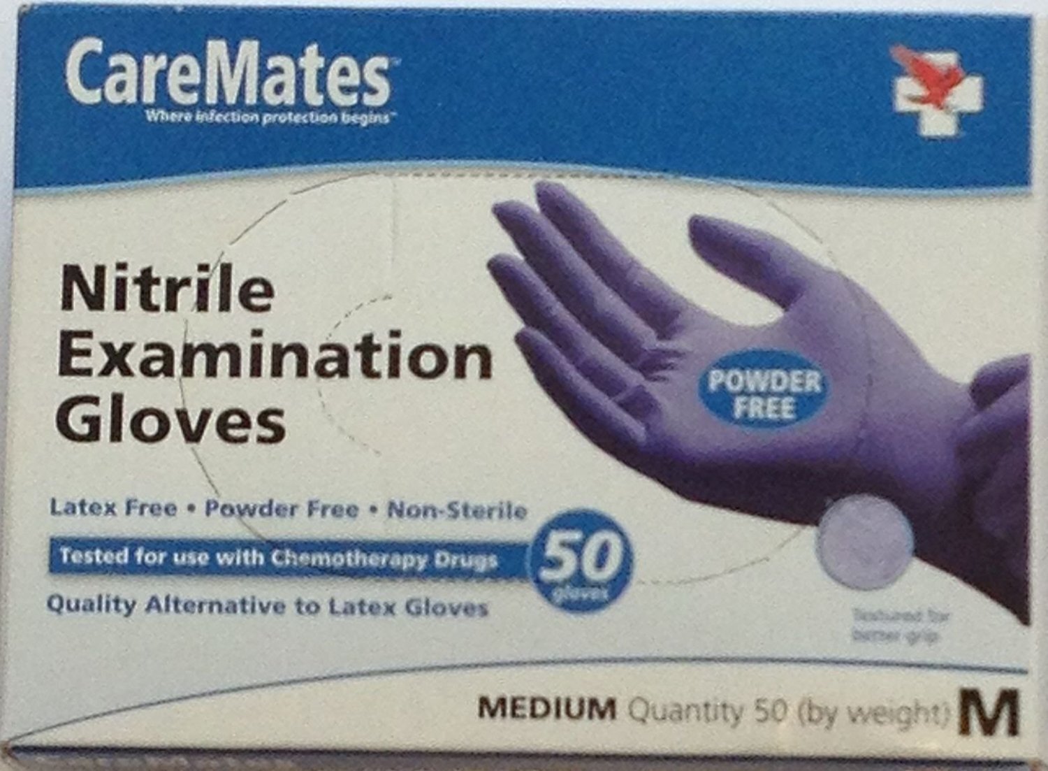 CareMates Nitrile Examination Gloves Powder Free Non-Sterile Medium 50 ct
