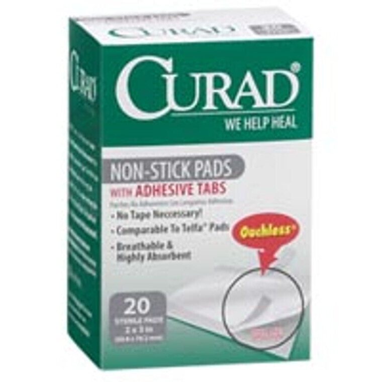 Curad Small Non-Stick Pads with Adhesive Tabs 2x3 in 20 ct