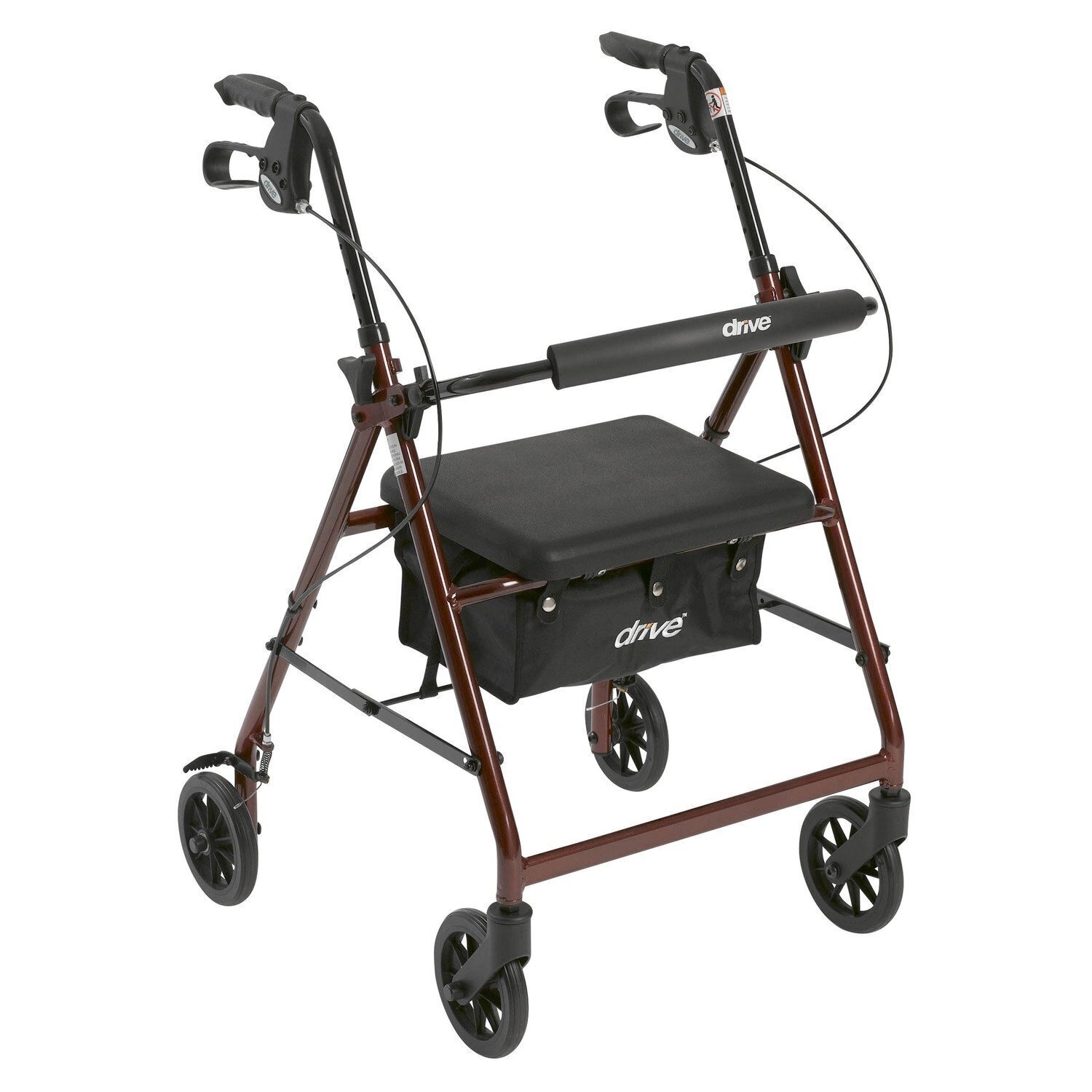 Drive Medical Walker Rollator with 6" Wheels, Fold Up Removable Back Support, and Padded Seat