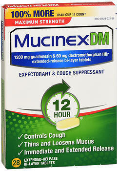 Mucinex DM Expectorant & Cough Suppressant Extended-Release Bi-Layer Tablets Maximum Strength 28CT