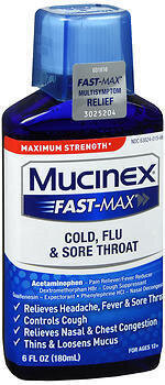 Mucinex Fast-Max Cold, Flu & Sore Throat Liquid 6OZ