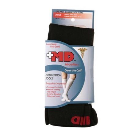 Plus MD Compression Socks - Mild Compression 8 to 15 mmHG - OVER THE CALF  - Large - Black  - 1 Pair