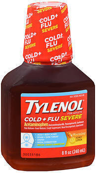 TYLENOL Cold + Flu Severe Liquid For Adults Warming Liquid Honey Lemon 8OZ