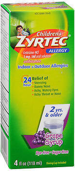 Zyrtec Children's 24 Allergy Syrup Grape 4OZ