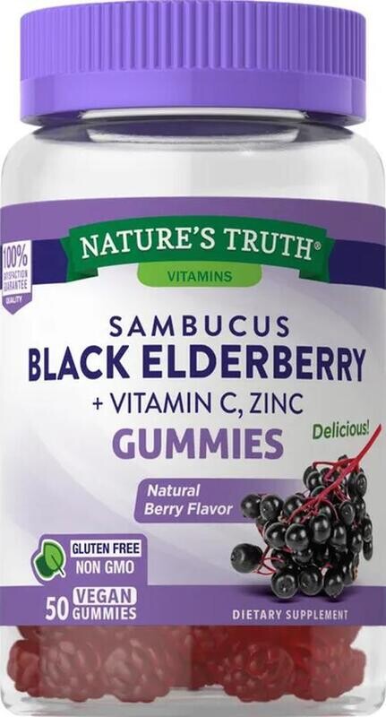 Sambucus Black Elderberry + Vitamin C & Zinc Vegan Gummies - Natural Berry Flavor 50ct