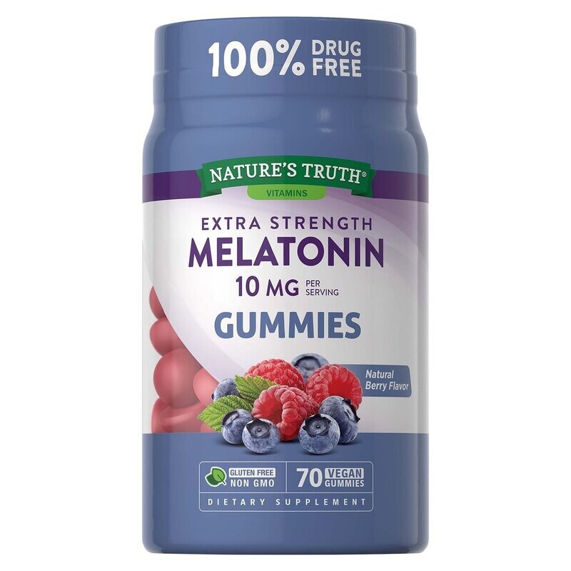 Melatonin 10mg Extra Strength Vegan Gummies - Natural Berry Flavor 70ct
