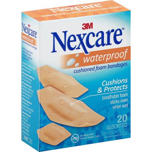 Nexcare Bandages Cushioned Waterproof Assorted Sizes 20 ct